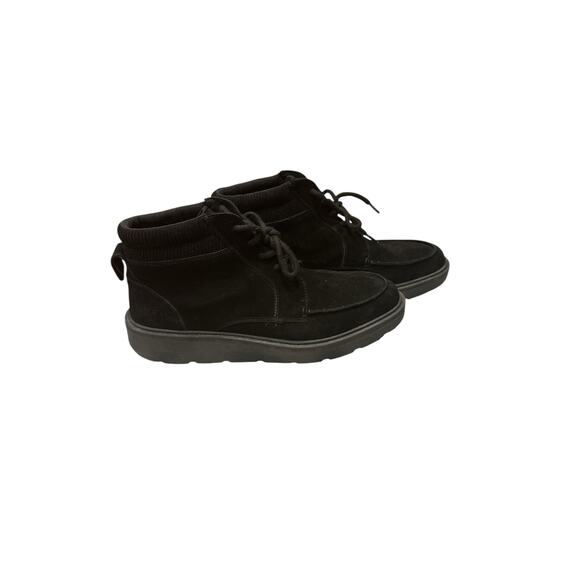 Lands end men’s size 9.5 black suede flannel lined moc toe lace up boots. main image 8